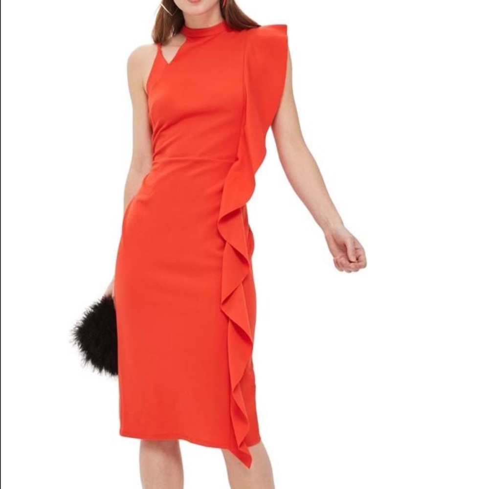 Topshop asymmetrical side ruffle dress.